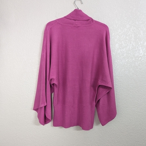 BCBGMAXAZRIA Women Deep Pink Sweater Turtleneck Cowl Neck Wide Long Sleeves L - Picture 2 of 9